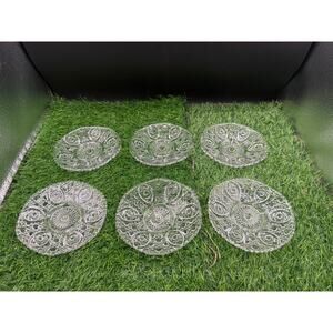 Set of 6 Vintage Cut Glass Saucers - 5.5” Diameter